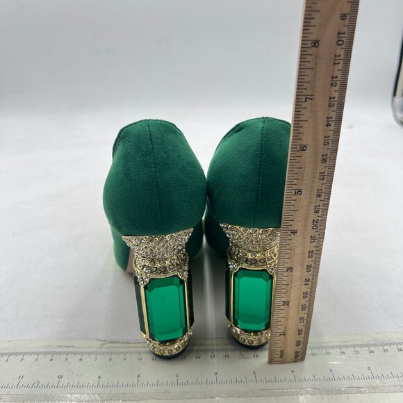 FSJ Green-rainbow Bridal Pointed Toe Chunky High Heel Crystal Pumps Slip on Shoe - Picture 5 of 8